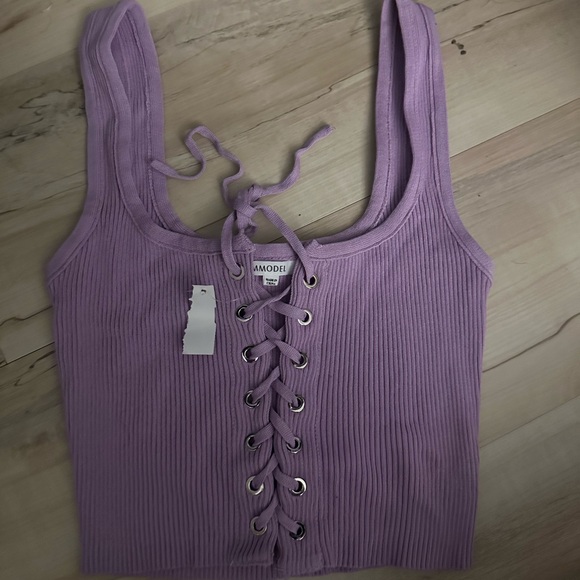 Y2K PURPLE LACE UP CROP TOP S - Picture 2 of 3